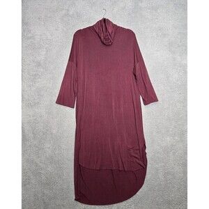 Womens Asymmetrical Cowl Neck Dress L Shirt Lagenlook Minimalist Wine Berry Red